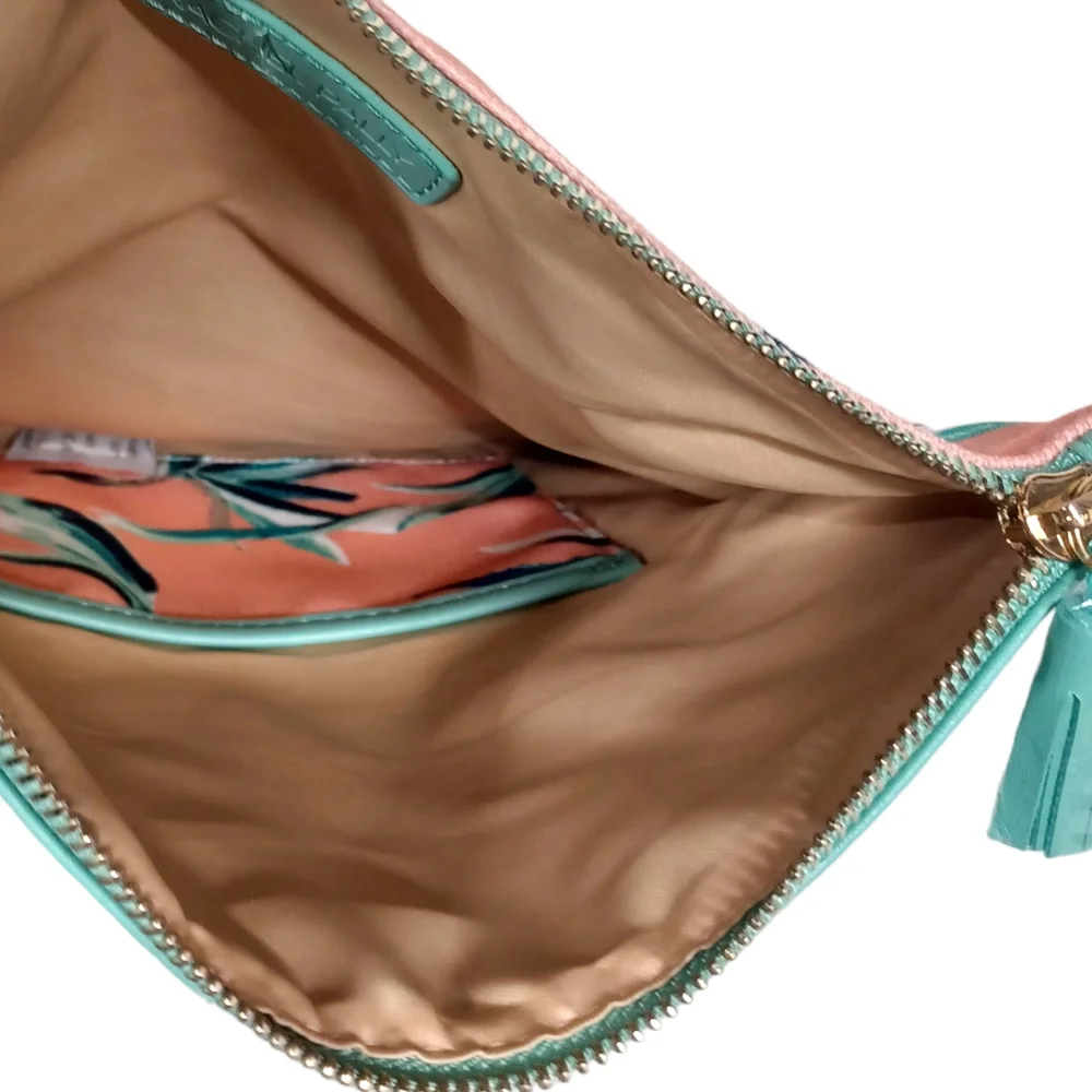 NEW RACHEL PALLY Paradise Tropical Mint Coral Tassel Reversible Clutch Bag